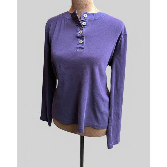 Ralph Lauren Chaps Blue Henley Top XL Womens Timeless Classic Casual Minimalist - Picture 2 of 5